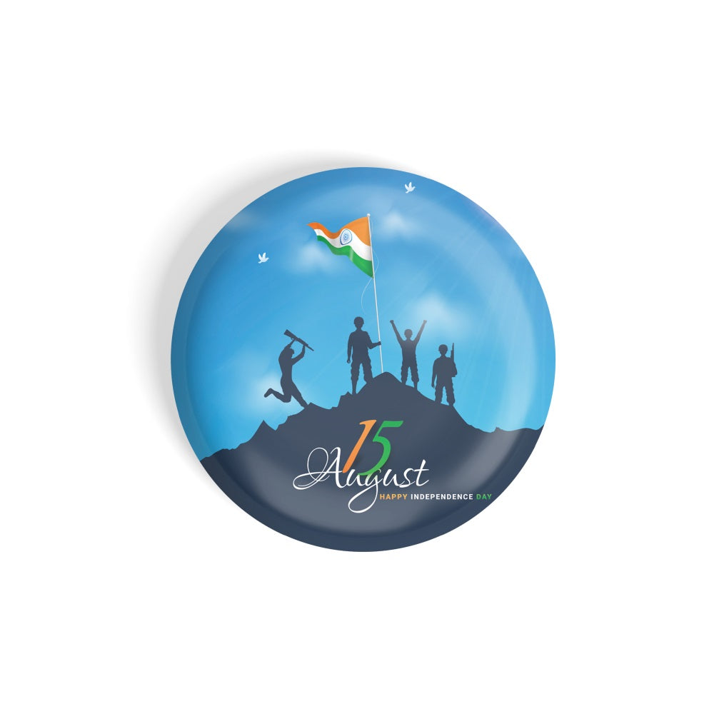 dhcrafts Round Fridge Magnet Blue Independence Day 15th August D1 Glossy Finish Design Pack of 1 (58 mm)